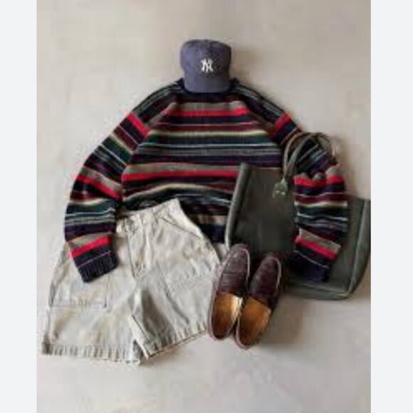 J. Crew 90s Y2K Striped Crewneck Wool Sweater - Red, Green, Navy - Picture 5 of 5